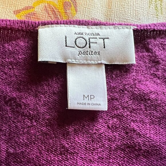 Loft Dark Purple/Raspberry Drape Neck Dolman Short Sleeve Sweater - MP - Picture 4 of 6